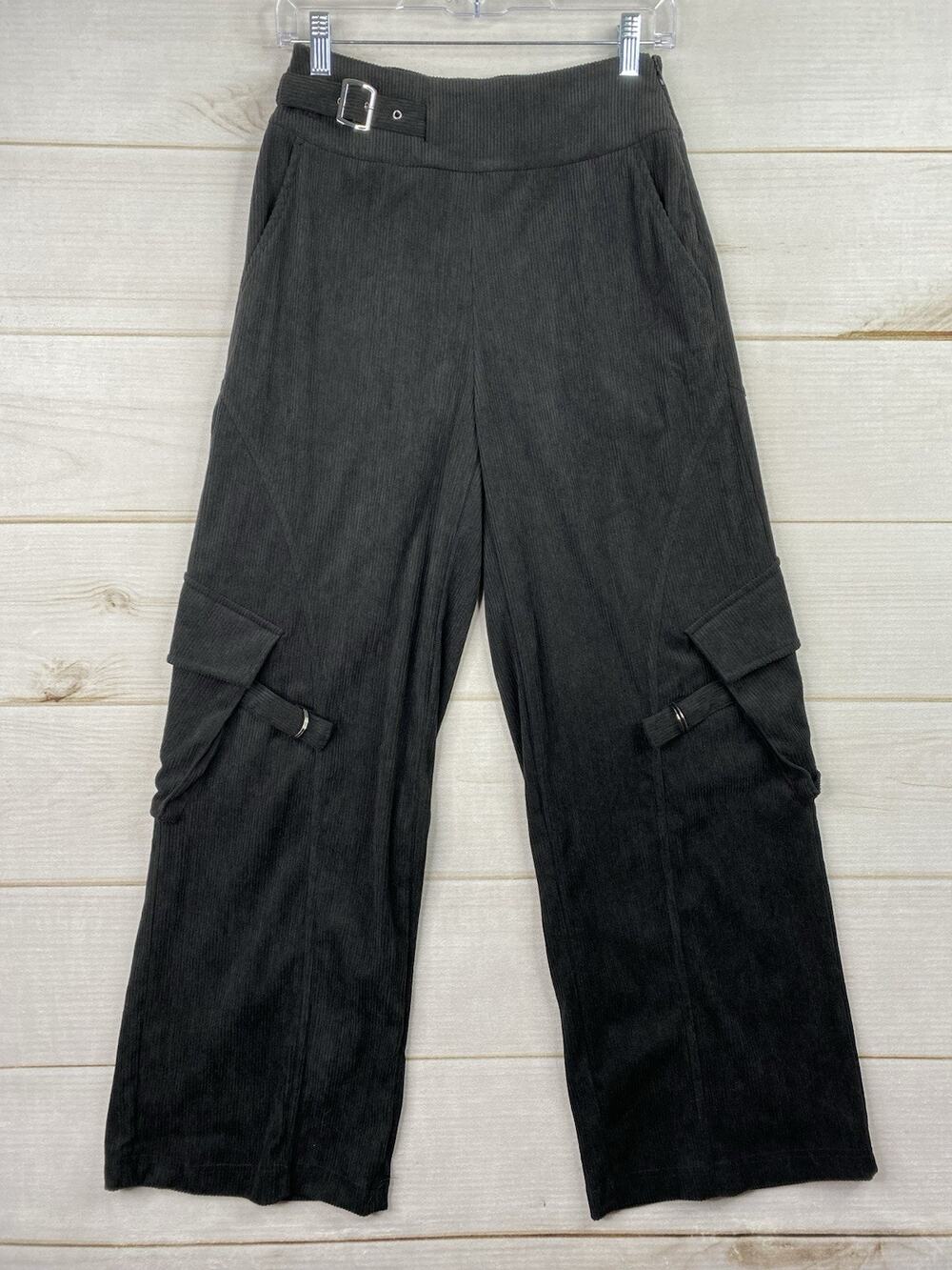Halara Cargo Pants Womens XS Black Ribbed Corduroy Wide Leg Buckle Grunge NWT
